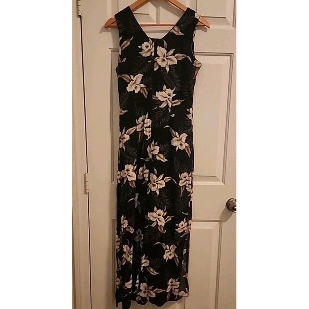 NWT Milson By Ky's Hawaiian Dress Med Maxi Floral Black White Sleevless USA Made - Picture 8 of 8